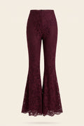 Oxblood Chantilly lace wide-leg Femme Pants, full length, front view.