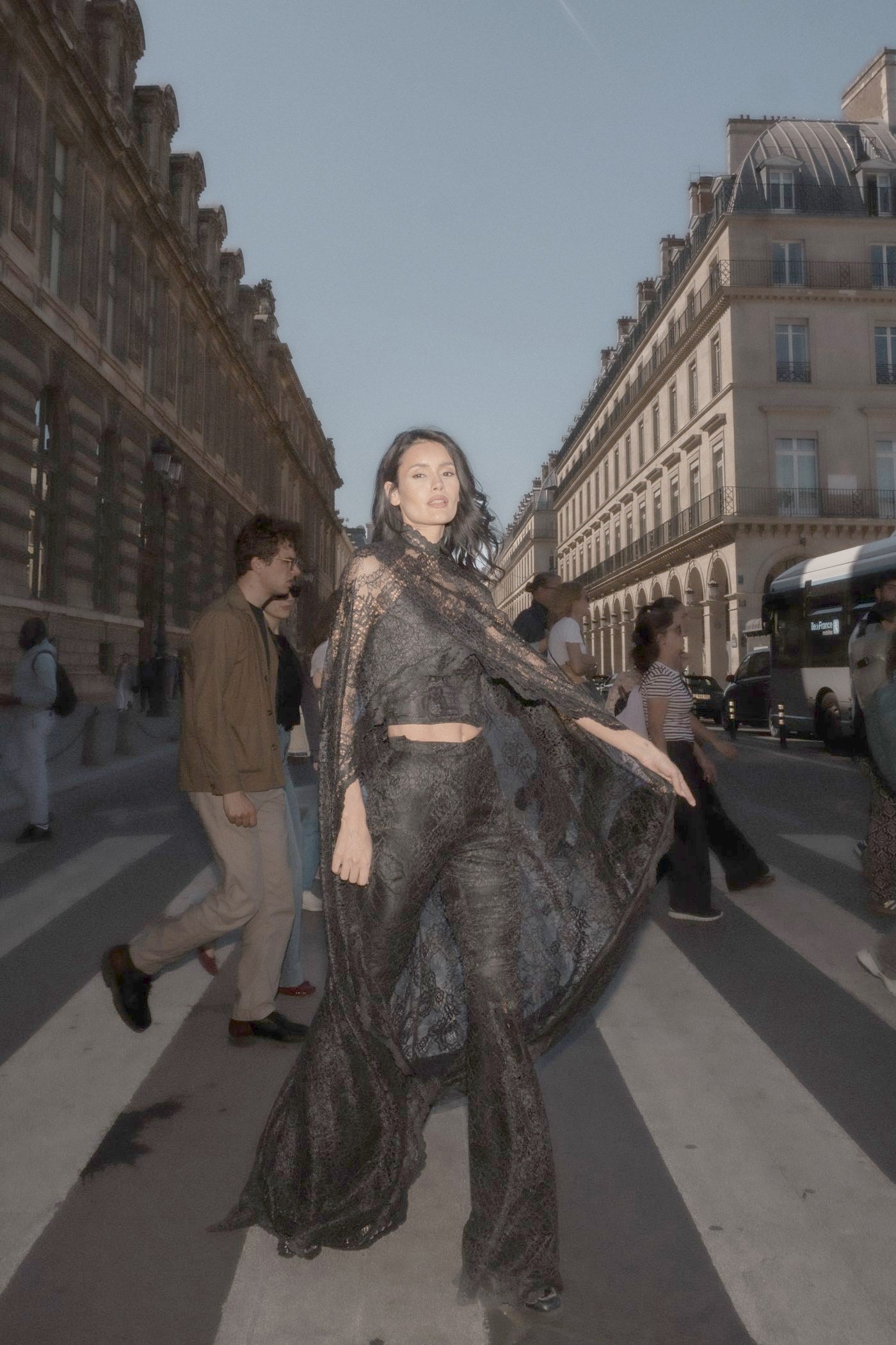 Black lace cape on a Paris street