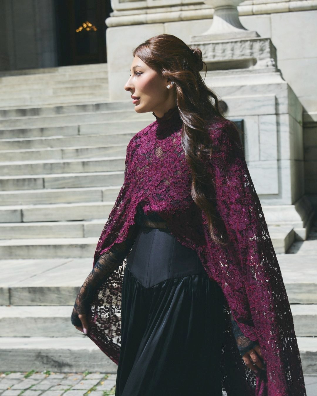 Oxblood lace cape, New York
